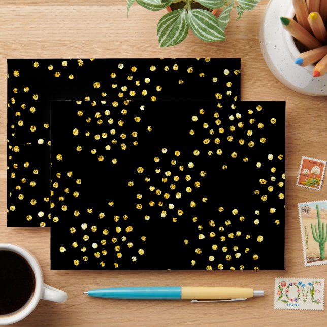 Golden Glitter Dots Monogram Envelope (Desk)