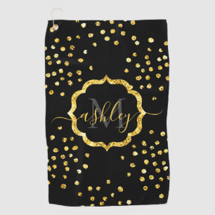 Golden Glitter Dots Monogram Golf Towel