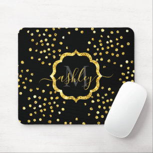 Golden Glitter Dots Monogram Mouse Mat