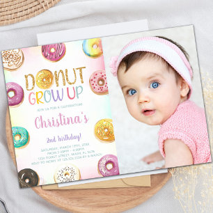 Golden Glitter Doughnut Birthday Invitations w pho