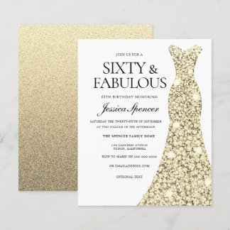 Golden Glitter Dress 60th Birthday Budget Invite