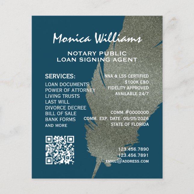 Golden glitter feather Notary  Flyer (Front)