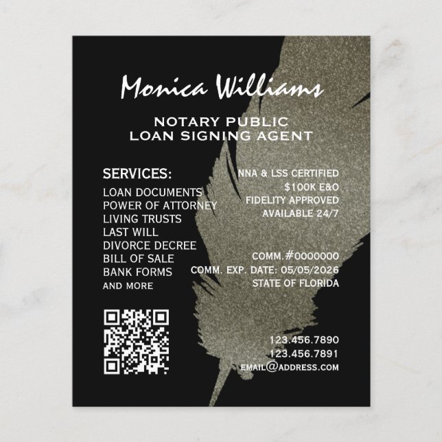 Golden glitter feather Notary  Flyer (Front)
