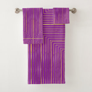 Golden Glitter Geometric Art Line Pattern Bath Towel Set