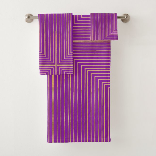 Golden Glitter Geometric Art Line Pattern Bath Towel Set (Insitu)