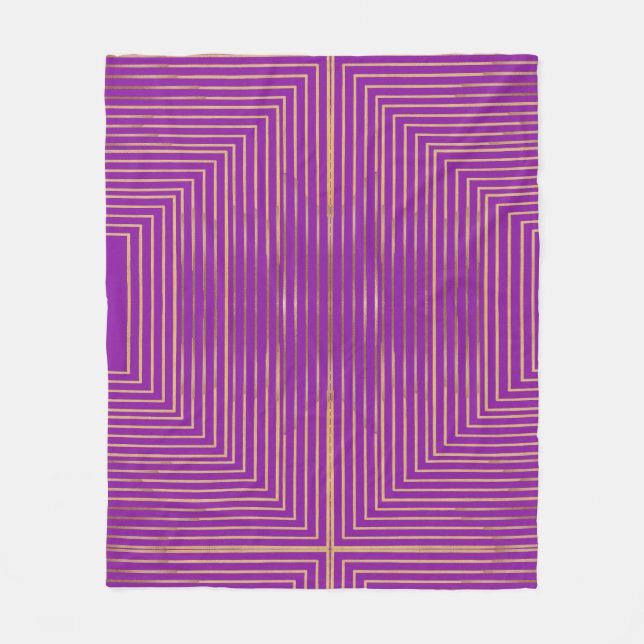 Golden Glitter Geometric Art Line Pattern Fleece Blanket (Front)