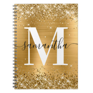 Golden Glitter Gold Foil Signature Monogram Notebook
