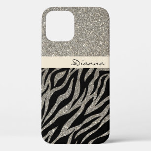 Golden Glitter Gold Zebra Animal Print Pattern iPhone 12 Case