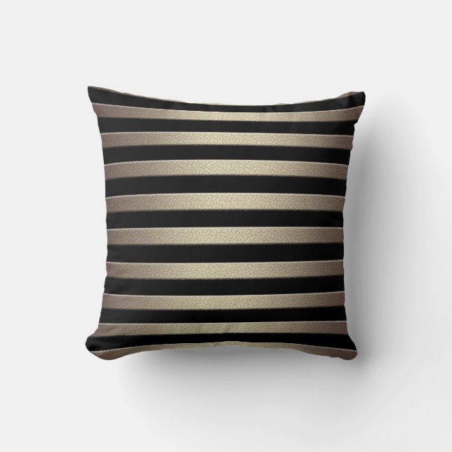 Golden glitter gradient striped lined stripes blac cushion (Front)