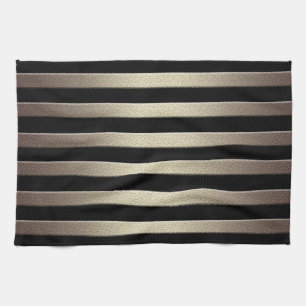 Golden glitter gradient striped lined stripes blac tea towel