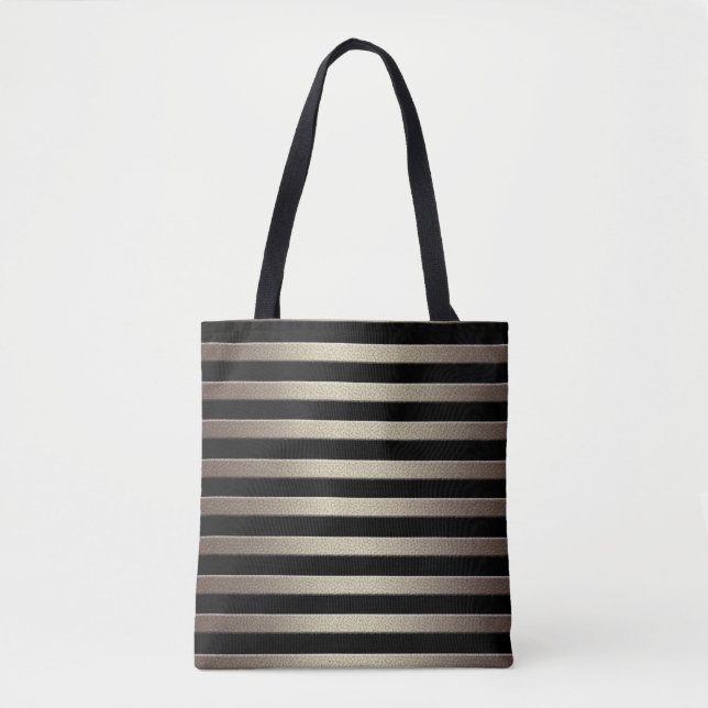 Golden glitter gradient striped lined stripes blac tote bag (Front)