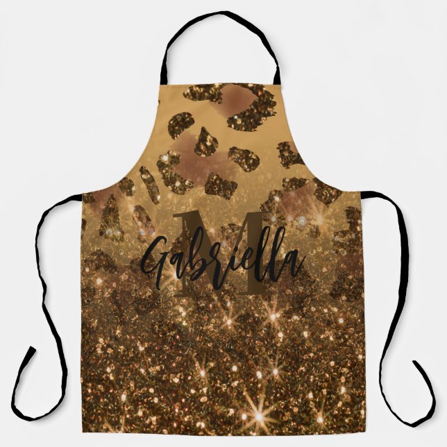 Golden Glitter Leopard Print Apron (Front)