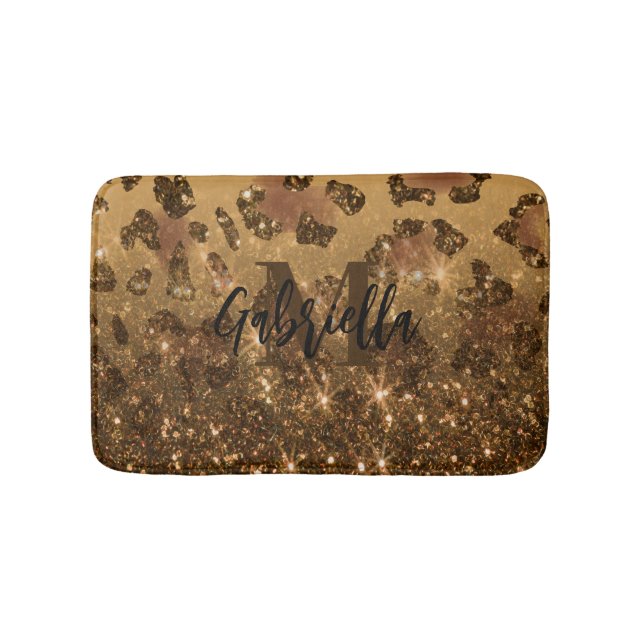 Golden Glitter Leopard Print Bath Mat (Front)