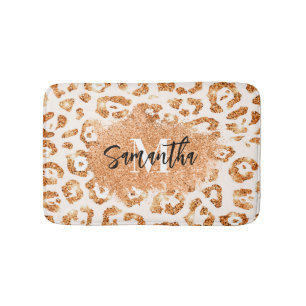 Golden Glitter Leopard Print Bath Mat