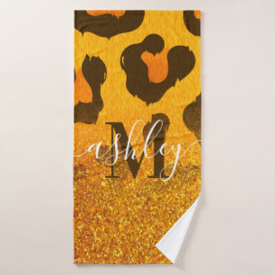 Golden Glitter Leopard Print Bath Towel