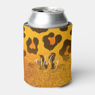Golden Glitter Leopard Print Can Cooler