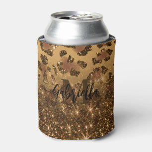Golden Glitter Leopard Print Can Cooler