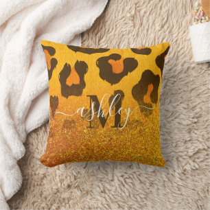 Golden Glitter Leopard Print Cushion