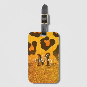 Golden Glitter Leopard Print Luggage Tag