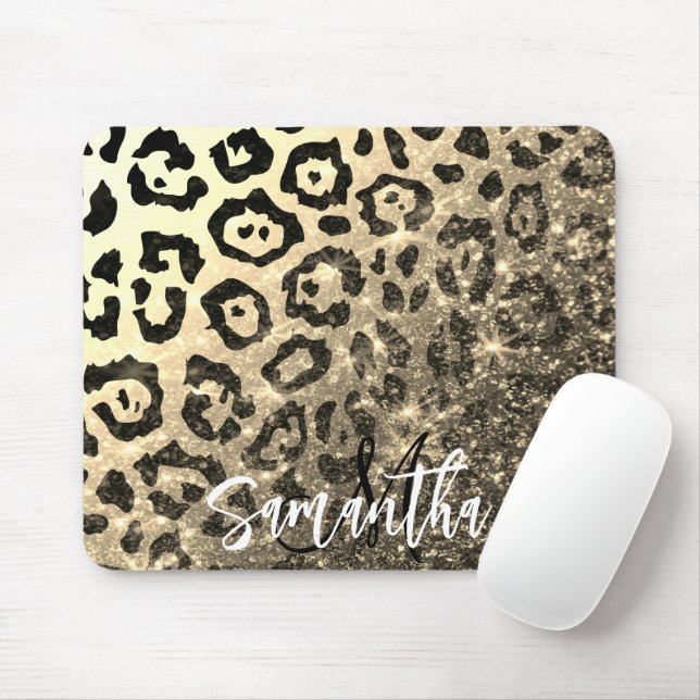 Golden Glitter Leopard Print Mouse Mat (With Mouse)