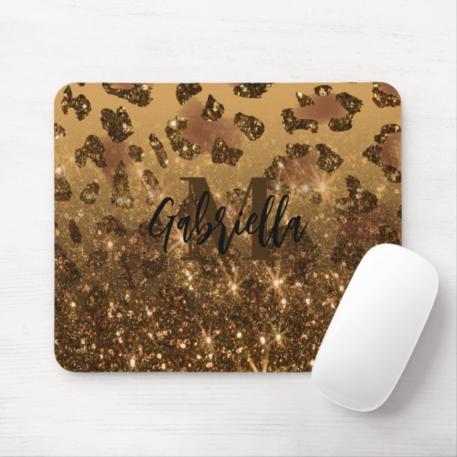 Golden Glitter Leopard Print Mouse Mat (With Mouse)