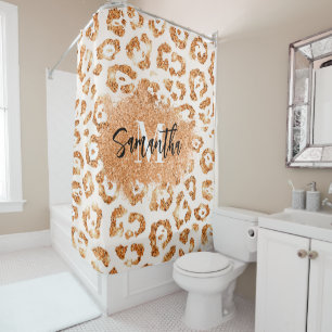Golden Glitter Leopard Print Shower Curtain