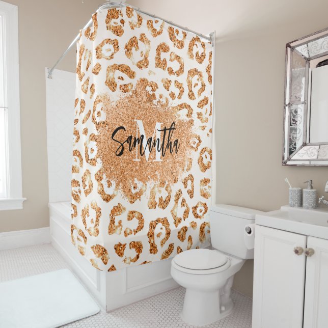 Golden Glitter Leopard Print Shower Curtain (In Situ)