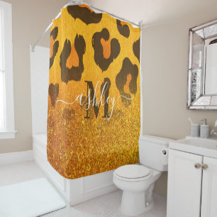Golden Glitter Leopard Print Shower Curtain