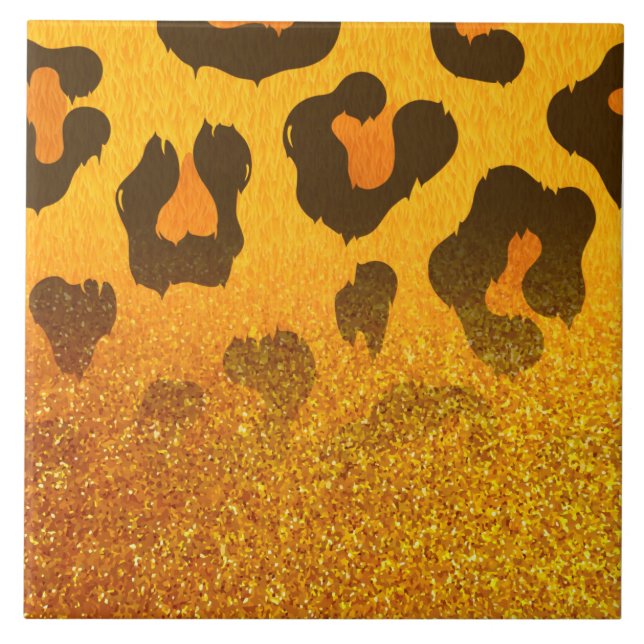 Golden Glitter Leopard Print Tile (Front)