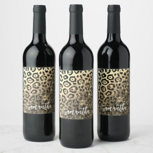 Golden Glitter Leopard Print Wine Label
