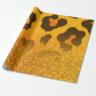 Golden Glitter Leopard Print Wrapping Paper