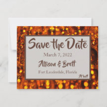 Golden Glitter Lights Save the Date Card