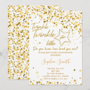Golden Glitter Little Star Baby Shower Invite