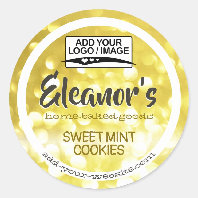 Golden Glitter Logo Cake Product Packaging Label (Front)