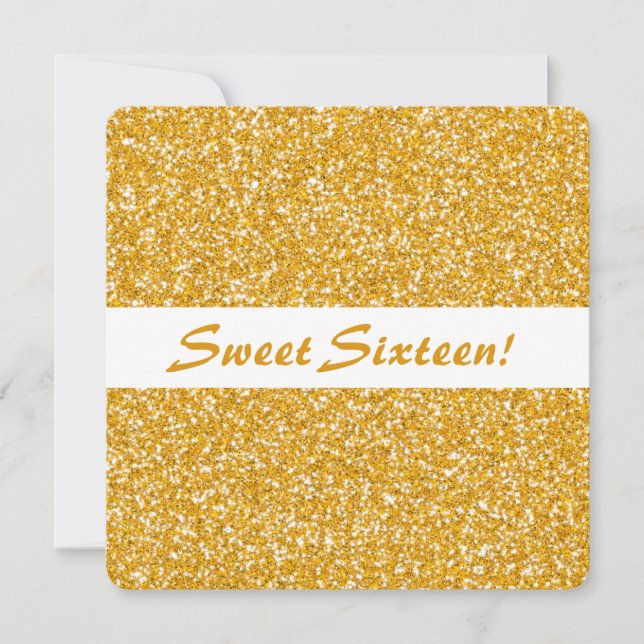 Golden Glitter Look Pattern Sweet Sixteen Birthday Invitation (Front)
