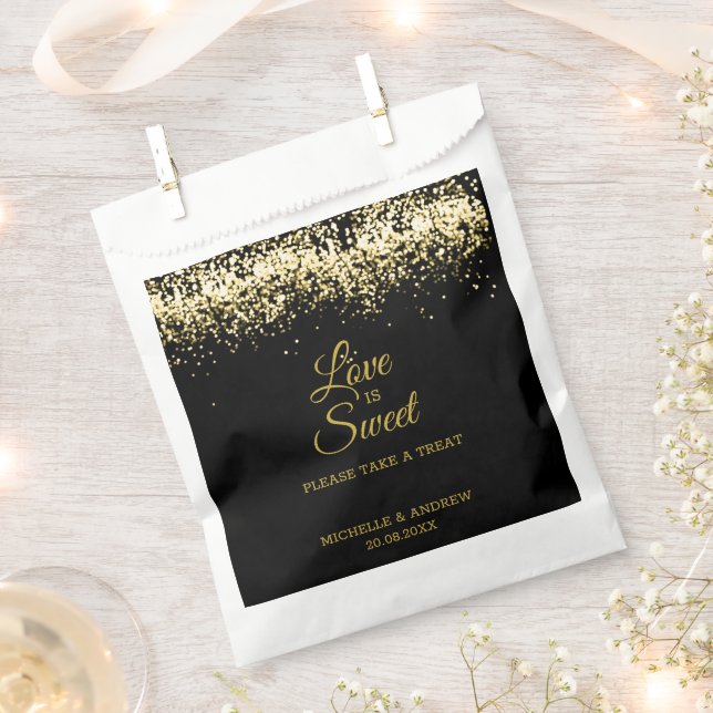 Golden Glitter Luxury Black Wedding Favour Bags (Clipped)