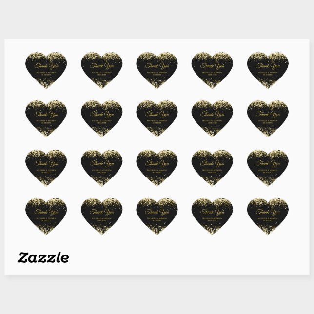 Golden Glitter Luxury Black Wedding  Heart Sticker (Sheet)
