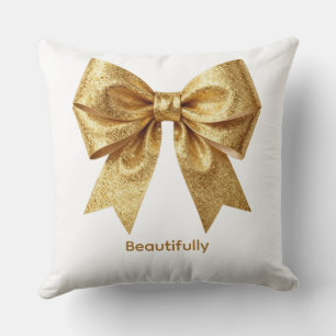 Golden Glitter Luxury Ribbon - Isolated Festive Wa Cushion