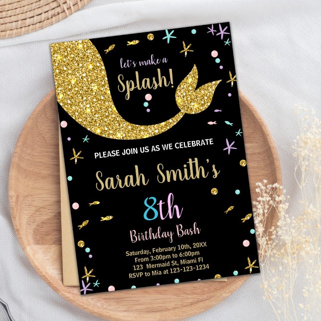 Golden Glitter Mermaid Tail Birthday Invitations (Golden Glitter Mermaid Tail Birthday Invitations)