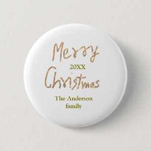 Golden glitter merry christmas add family name yea 6 cm round badge