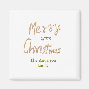 Golden glitter merry christmas add family name yea magnet