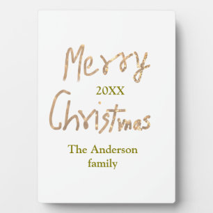 Golden glitter merry christmas add family name yea plaque