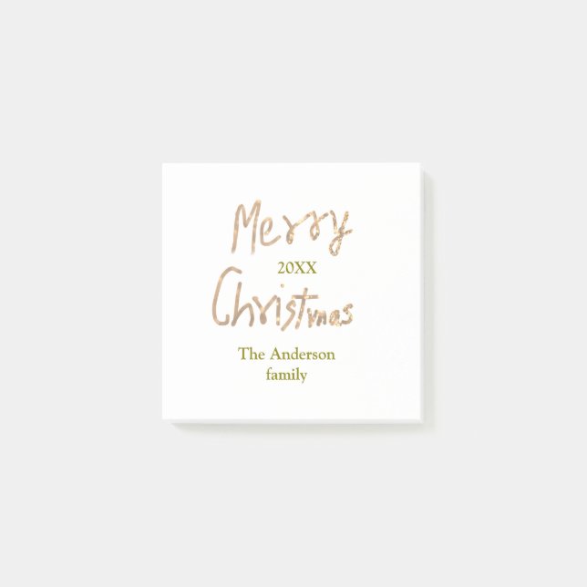 Golden glitter merry christmas add family name yea post-it notes (Front)