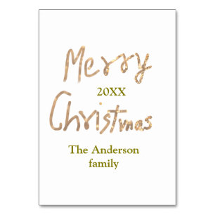 Golden glitter merry christmas add family name yea table number