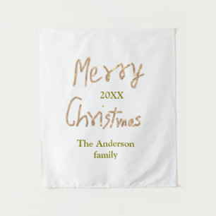 Golden glitter merry christmas add family name yea tapestry