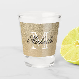 Golden Glitter Monogram Shot Glass