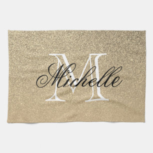 Golden Glitter Monogram Tea Towel