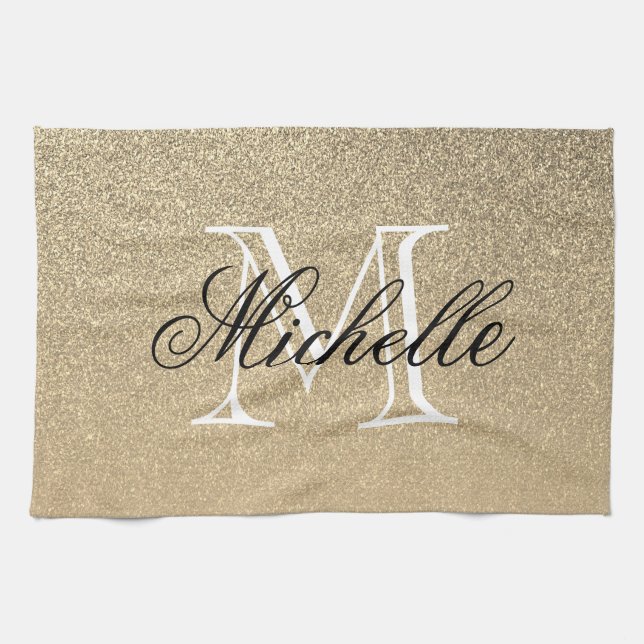Golden Glitter Monogram Tea Towel (Horizontal)