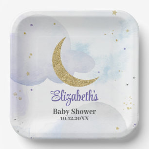 Golden Glitter Moon Baby Shower  Paper Plate