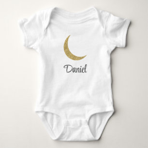 Golden Glitter Moon Custom Name Baby Bodysuit